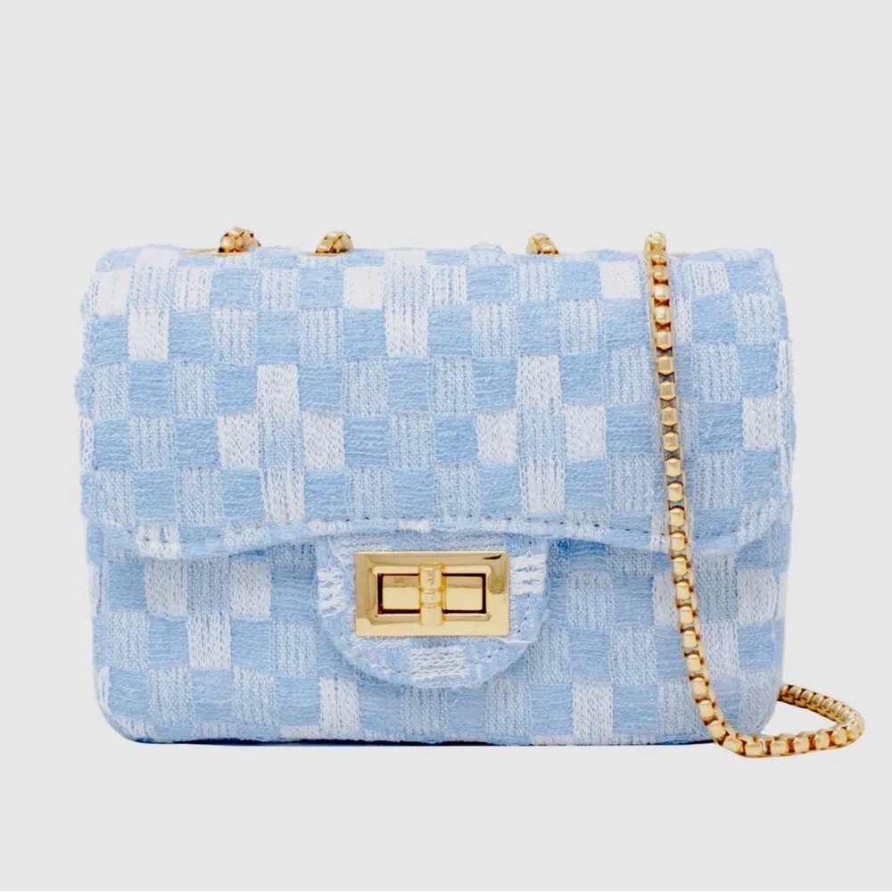 Chic Light Blue Kids Bag with Gold Chain